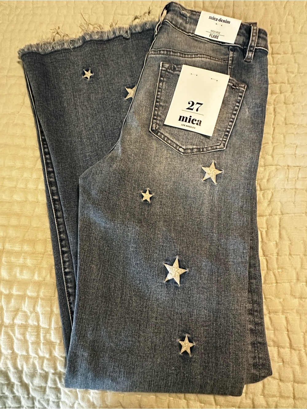 Mica Denim Women's Grey Star Embellished Flare Jeans - Grey